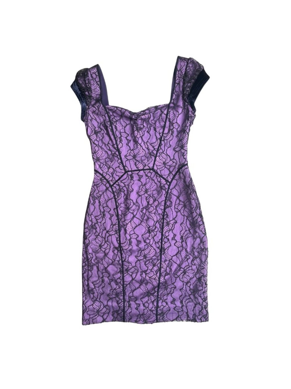Zac Posen Cocktail Dress Womens 4 Purple Silk Black Lace Overlay Sheath USA Made